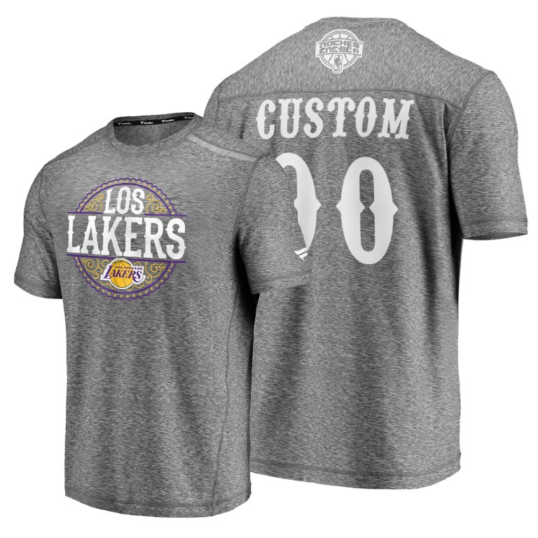 Men's Los Angeles Lakers Custom #00 NBA 2020 Latin Night Heathered Gray Basketball T-Shirt JAA6483MO